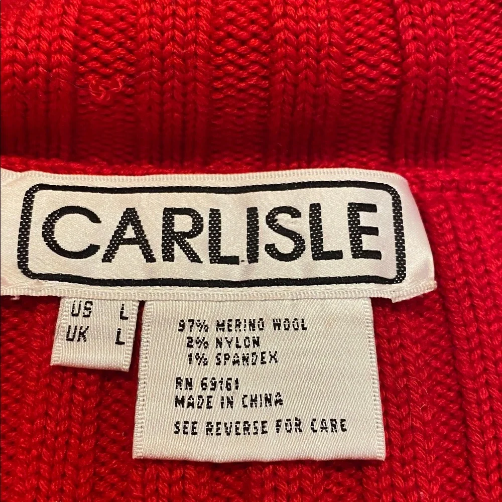 Carlisle Vtg Heavy Ribbed Merino Wool Red Cowl Neck Button Zip Cardigan Jacket L - Picture 9 of 15